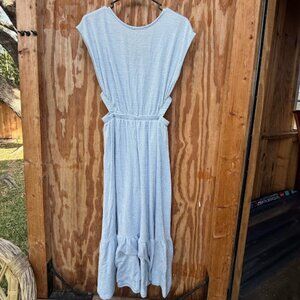 Caution To The Wind Elegant Blue Striped Dress Cotton Blend (L)